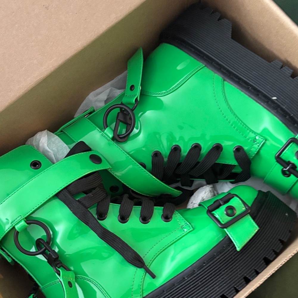 Neon Green Platform Combat Boots - Picture 7 of 7